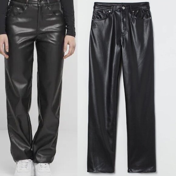 Bundle Set H&M Size8 |$150 NWOT Orange Striped Pullover+Black Faux Leather Pants - Picture 6 of 16